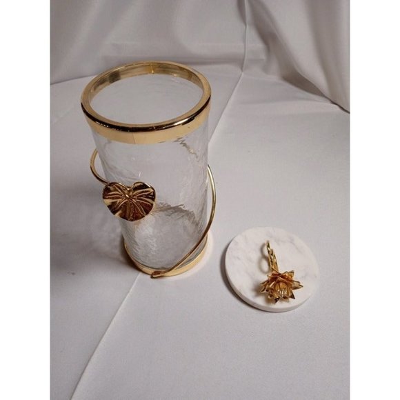 Canister with Gold Heart Detail and Real Marble Lid/Flower Knob 8 & 3/4" Tall - Picture 2 of 10